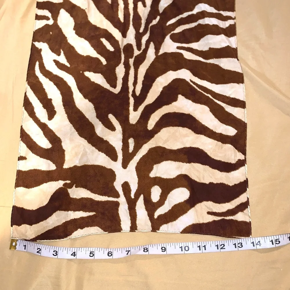 Vintage Brown Zebra print 100% Silk Scarf 14”X 61” Large